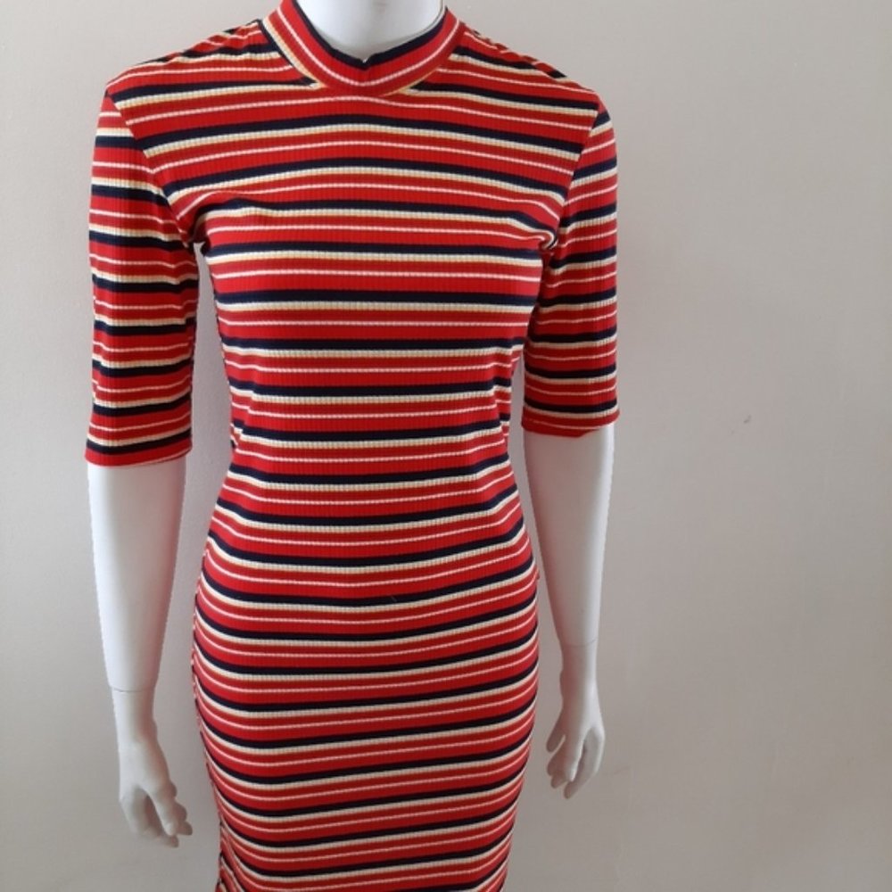 NWT Knee length dress stripped grunge casual style